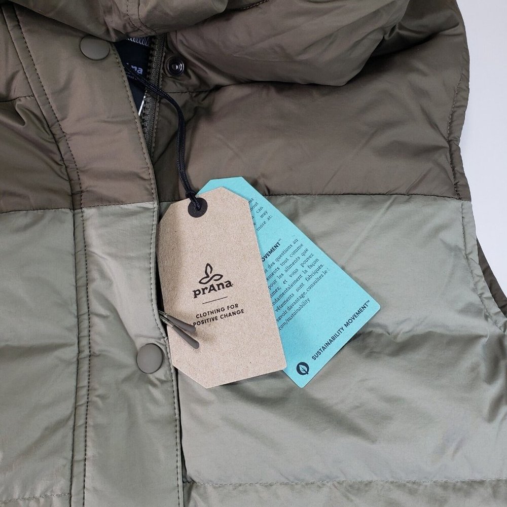 Prana Reversible Down Puffer Hooded Vest Ice Thistle Women Sz Large Sage Green - Picture 3 of 8